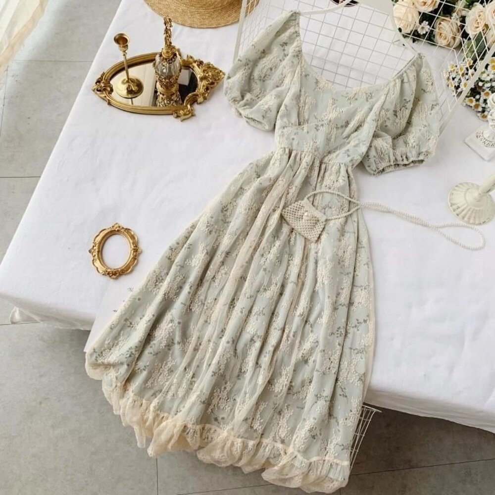 Vintage style Floral Lace Midi A-line Dress